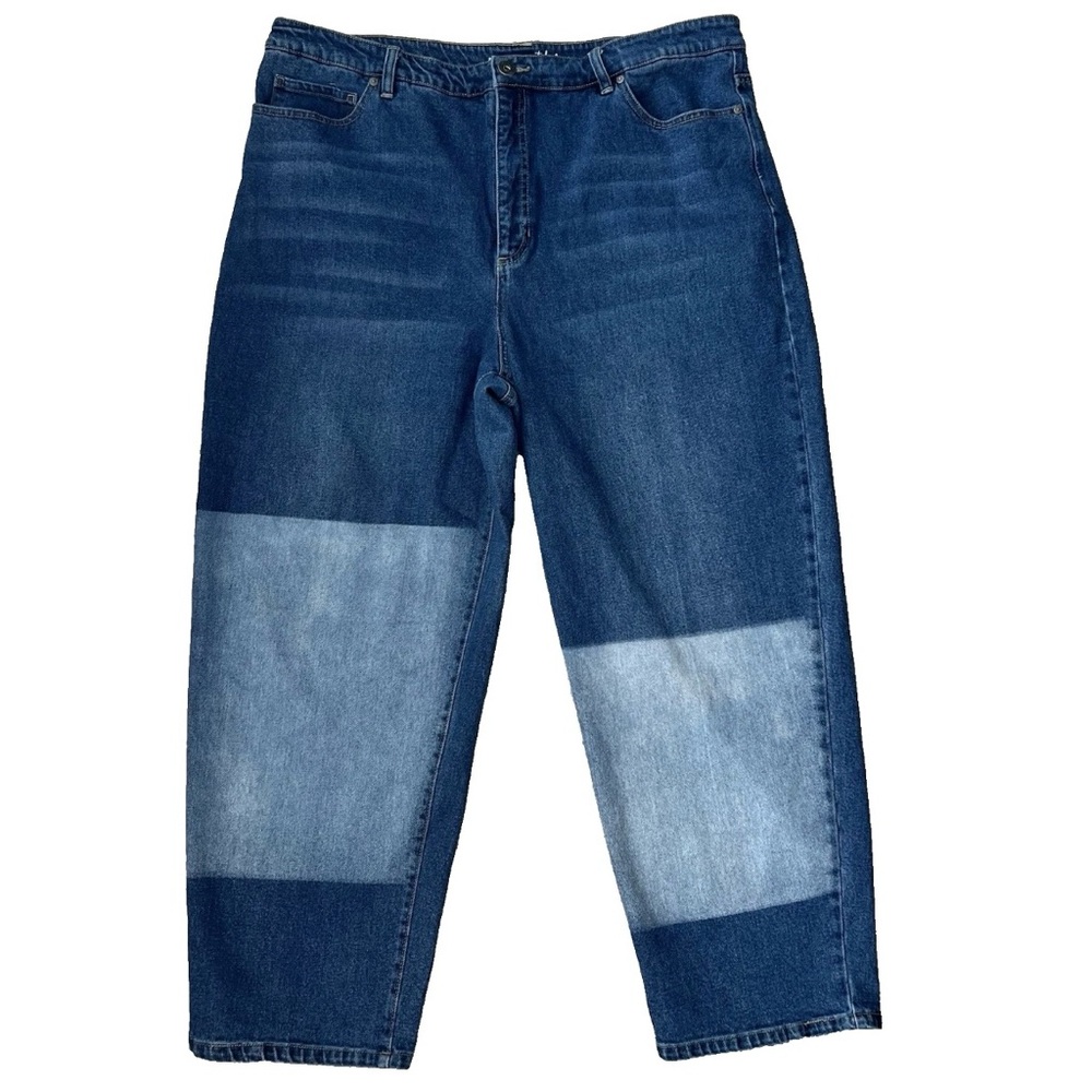 Style & Co Womens Plus SZ 18 Shadow Wash High-Rise Colorblock Denim Mom Jeans